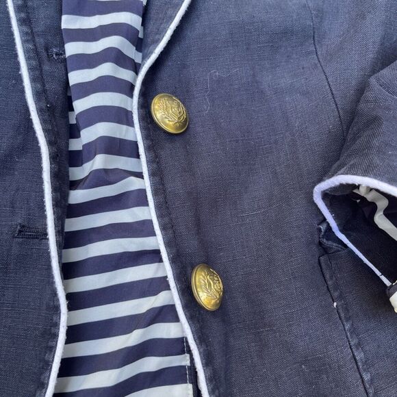 J. CREW Rhodes Navy Blue Blazer 100% Linen Nautical Crest Gold Buttons Size 6 - Picture 9 of 16